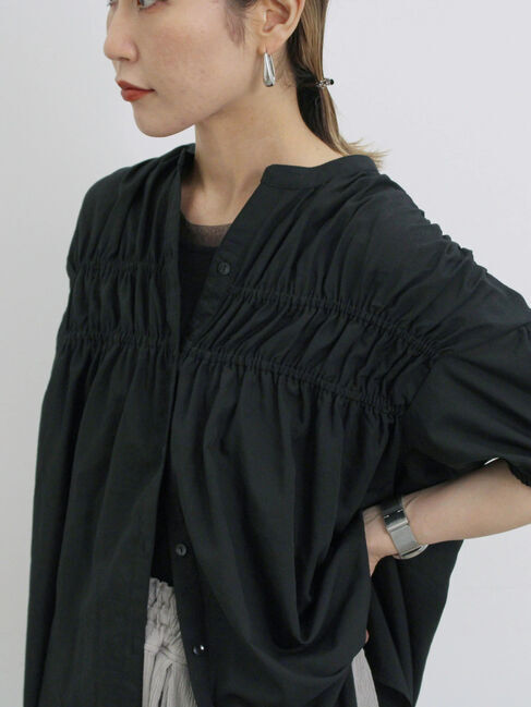 Samansa Mos2 blue「シャーリングチュニック」|シャツ・ブラウス|