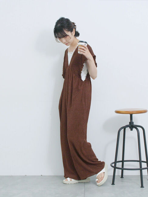 Samansa Mos2 blue「楊柳ワイドロンパース」|その他|