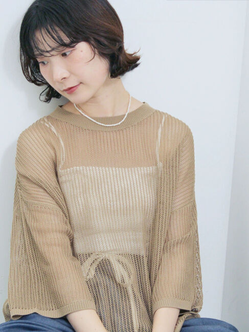 Samansa Mos2 blue「メッシュプルオーバー」|ニット・セーター|