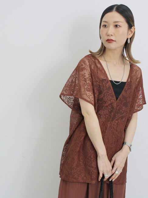 Samansa Mos2 blue「レースブラウス」|シャツ・ブラウス|