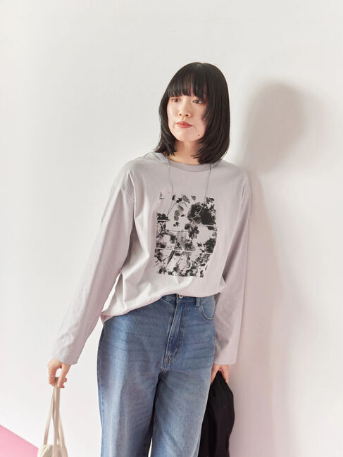 Samansa Mos2 blue「箔フォトプリントロンT」|Tシャツ・カットソー|