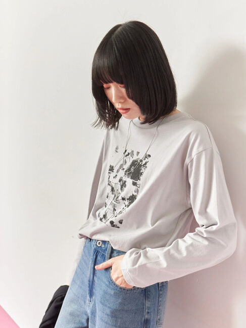 Samansa Mos2 blue「箔フォトプリントロンT」|Tシャツ・カットソー|