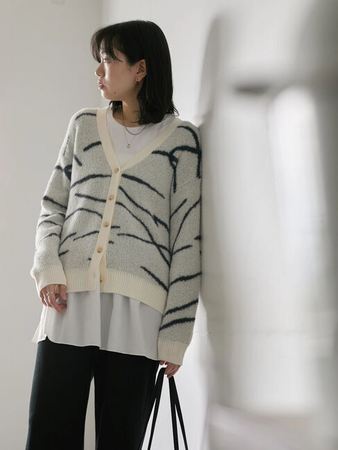 Samansa Mos2 blue「◎ニュアンス柄ニットCD」|カーディガン|キナリ