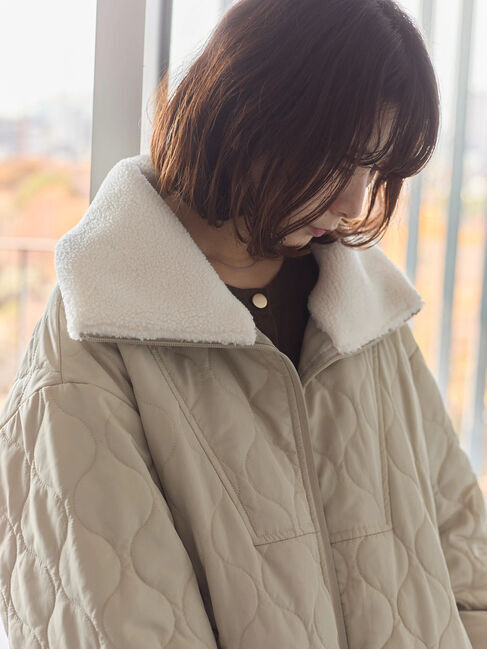 Samansa Mos2 blue「衿ボアキルトジャケット」|その他|