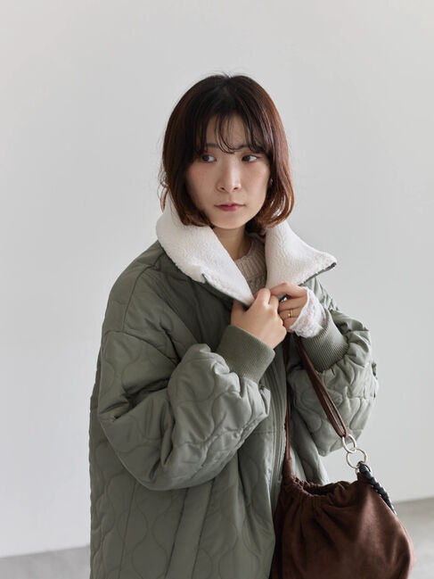 Samansa Mos2 blue「衿ボアキルトジャケット」|その他|