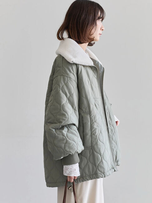 Samansa Mos2 blue「衿ボアキルトジャケット」|その他|