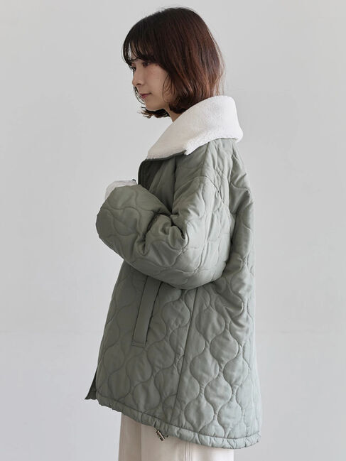 Samansa Mos2 blue「衿ボアキルトジャケット」|その他|