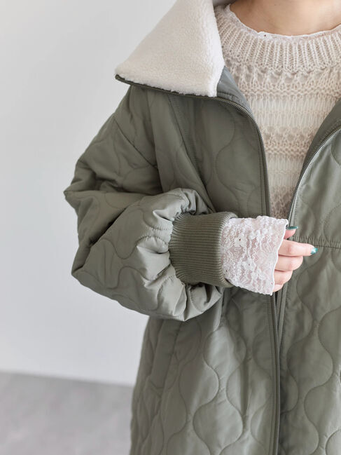 Samansa Mos2 blue「衿ボアキルトジャケット」|その他|