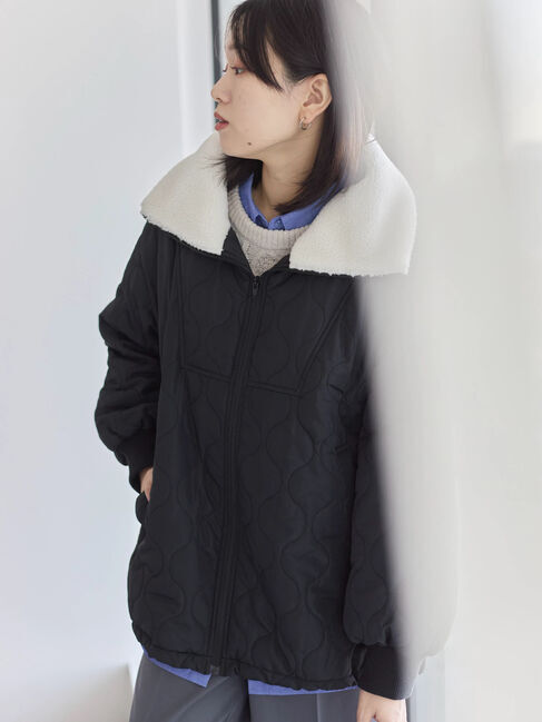 Samansa Mos2 blue「衿ボアキルトジャケット」|その他|