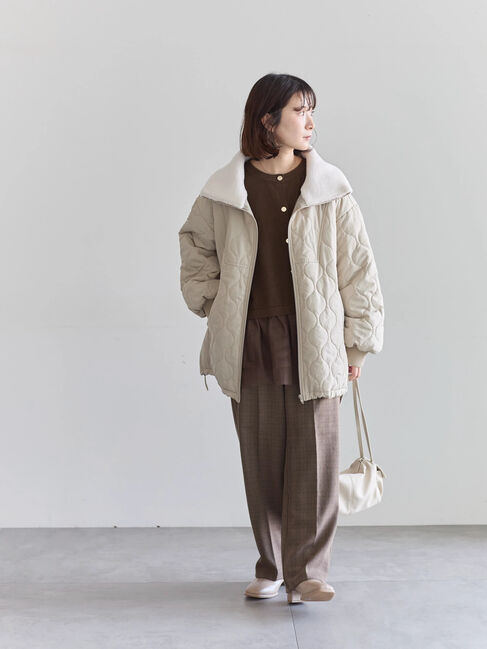 Samansa Mos2 blue「衿ボアキルトジャケット」|その他|