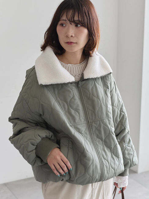 Samansa Mos2 blue「衿ボアキルトジャケット」|その他|