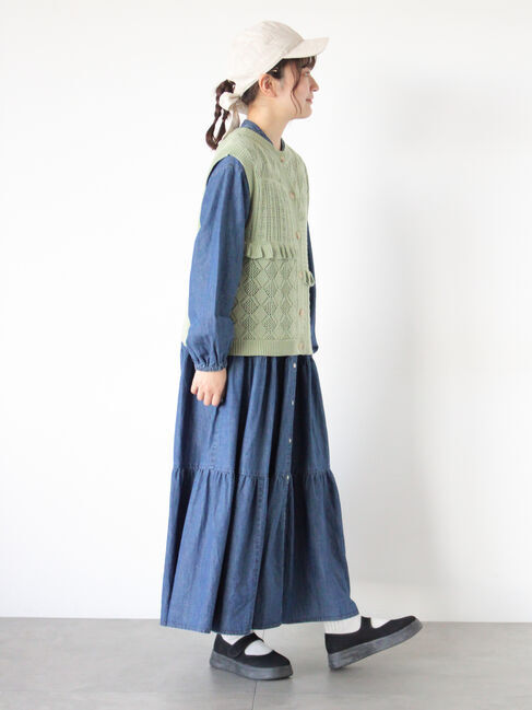 Samansa Mos2「【オーガニックコットン】デニムティアードワンピース」|ワンピース|