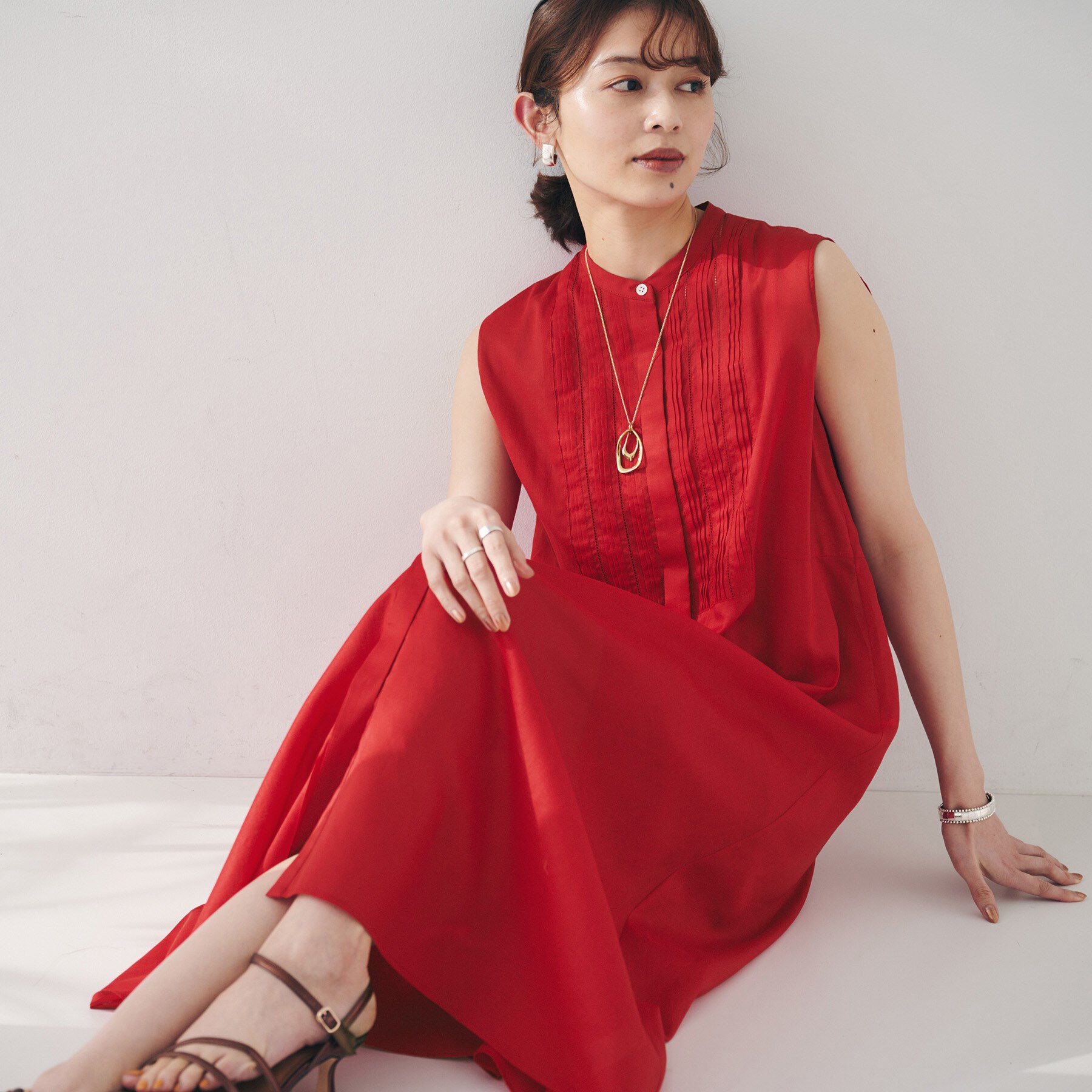 UNTITLED「【シアー/前開き/夏ワンピ】コットンピンタックワンピース」|ワンピース|