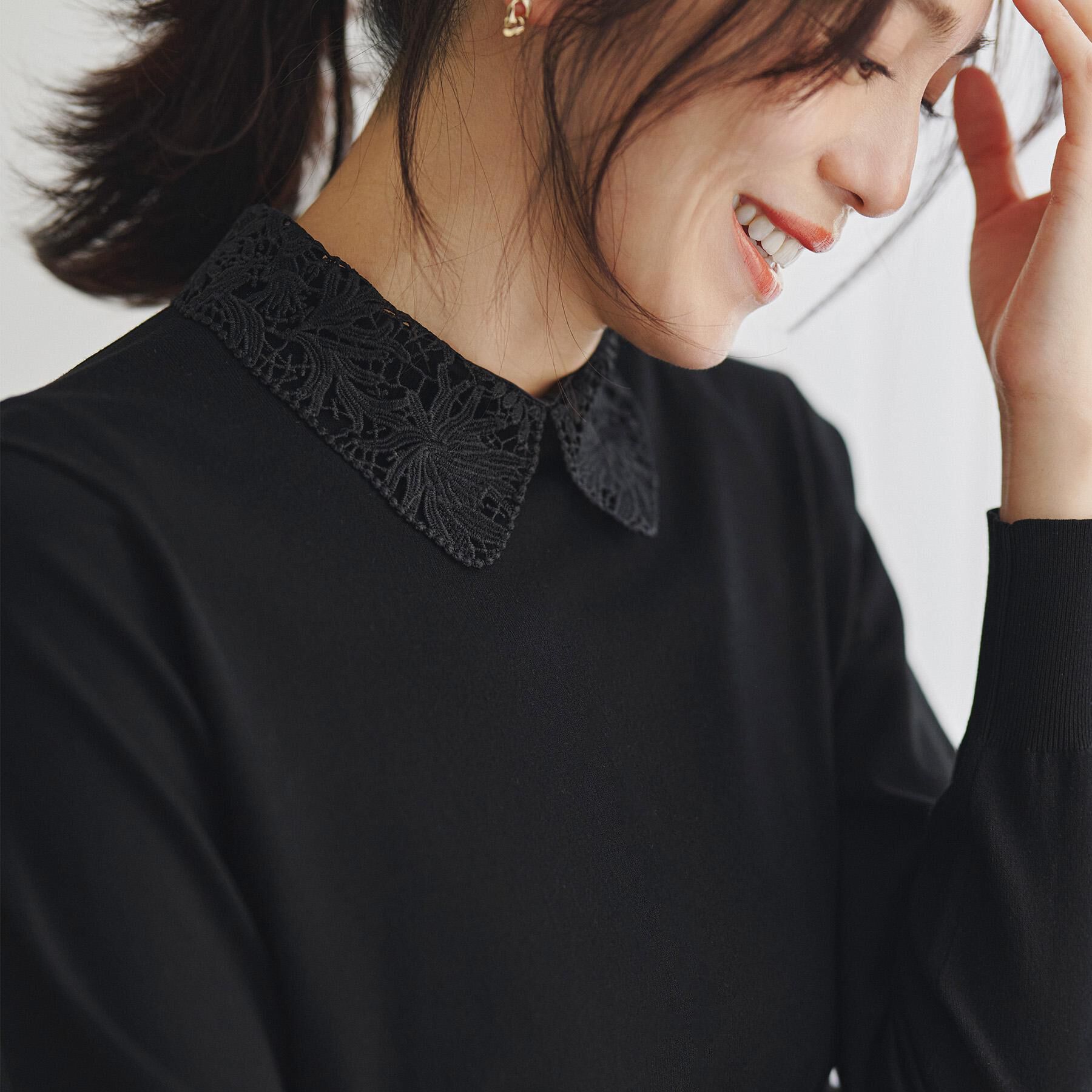 UNTITLED「【洗える/カジュアルフォーマル】2WAYレース襟ニットプルオーバー」|ニット・セーター|