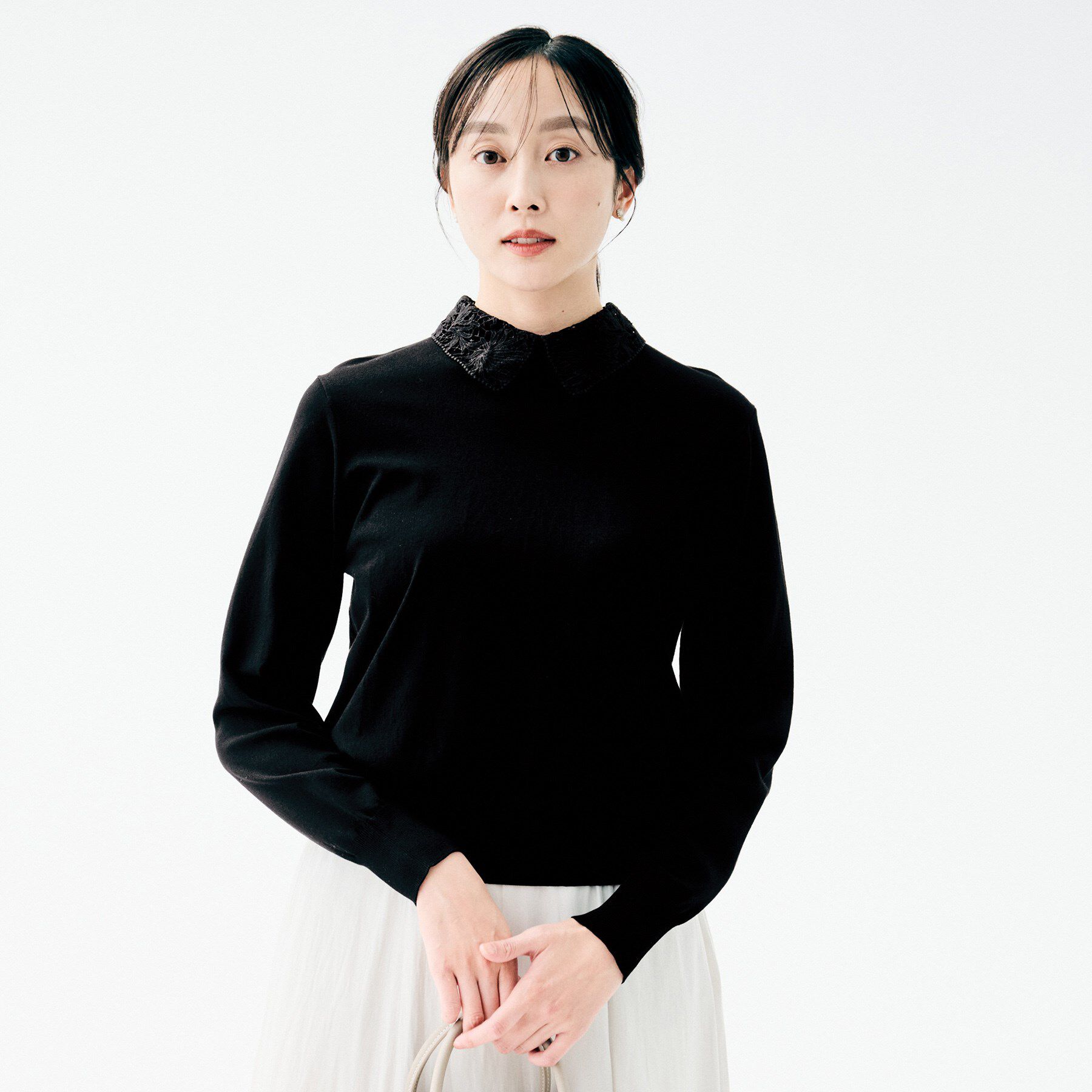 UNTITLED「【洗える/カジュアルフォーマル】2WAYレース襟ニットプルオーバー」|ニット・セーター|