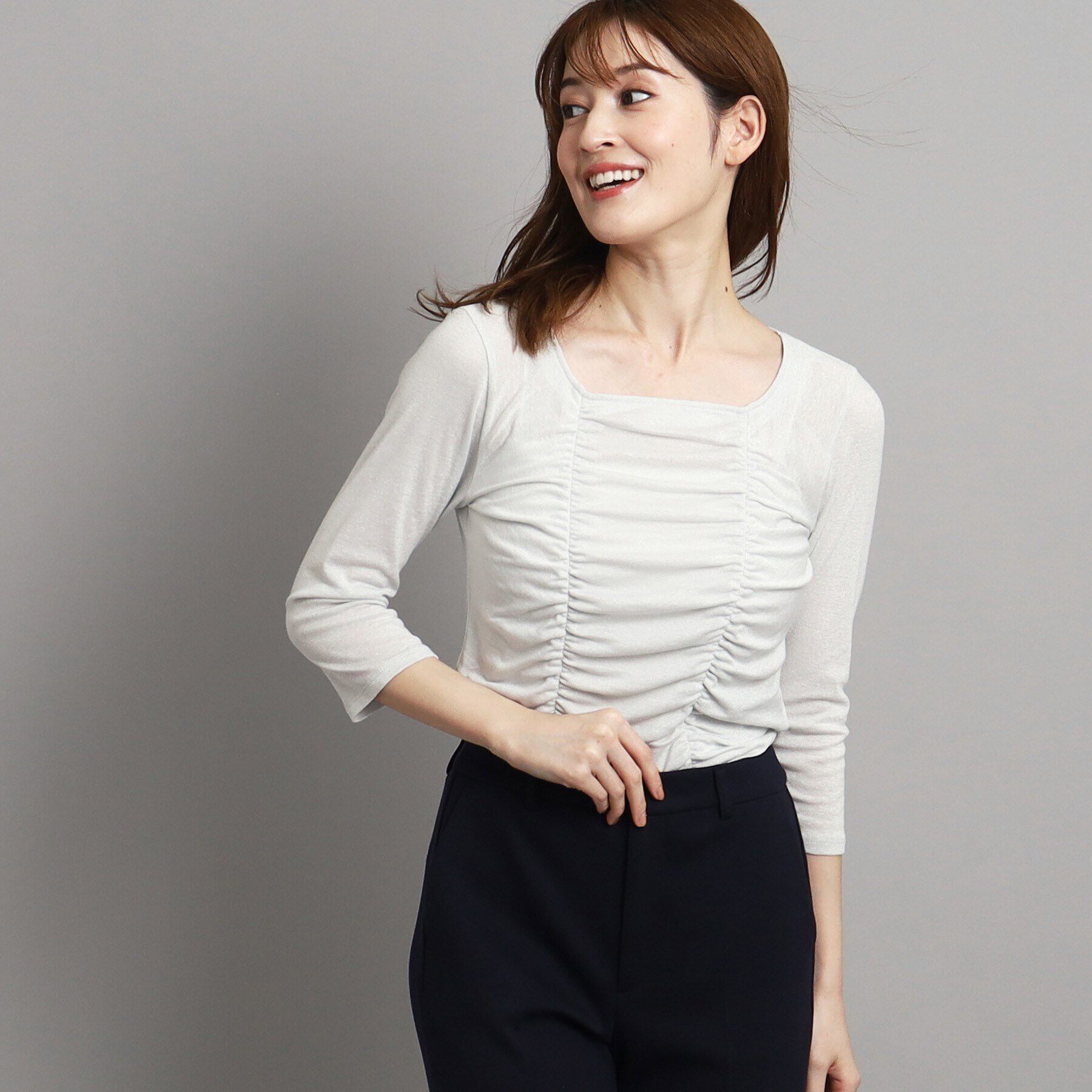 COUP DE CHANCE「新色追加【洗える/日本製/ジャケットインナーにおすすめ】華やかギャザーラメジャージ」|Tシャツ・カットソー|シルバー(006)