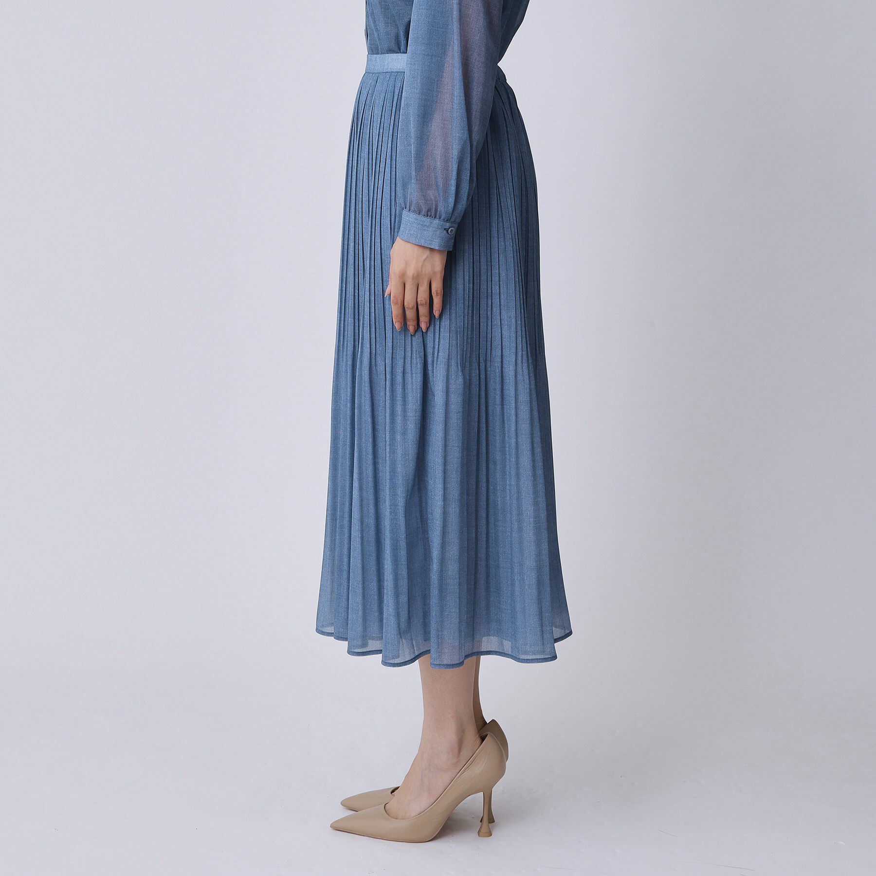 COUP DE CHANCE「【手洗い可／ウエストゴム】デニム柄プリントのプリーツスカート」|スカート|