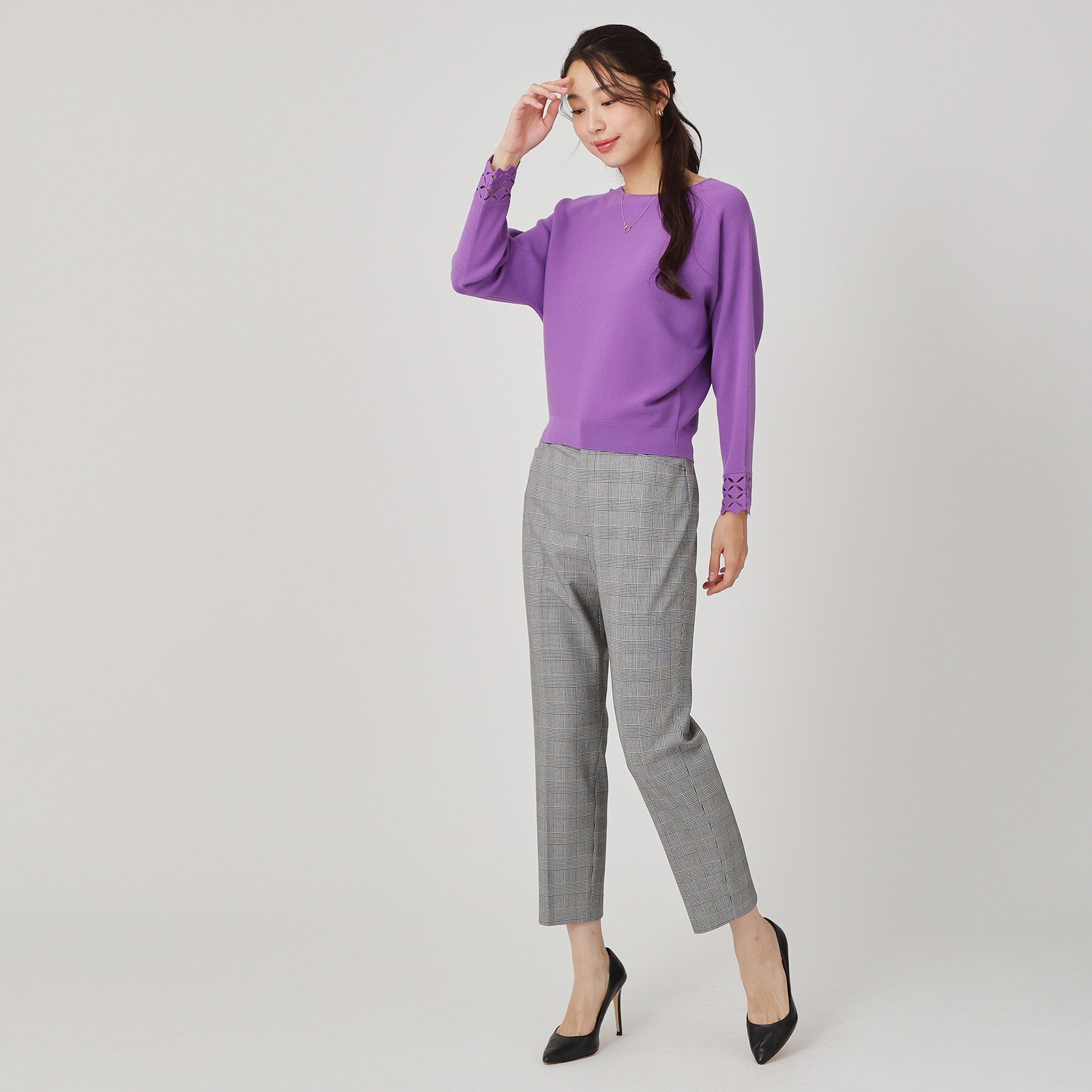 COUP DE CHANCE「【手洗い可】袖透かし柄ニットトップス」|ニット・セーター|