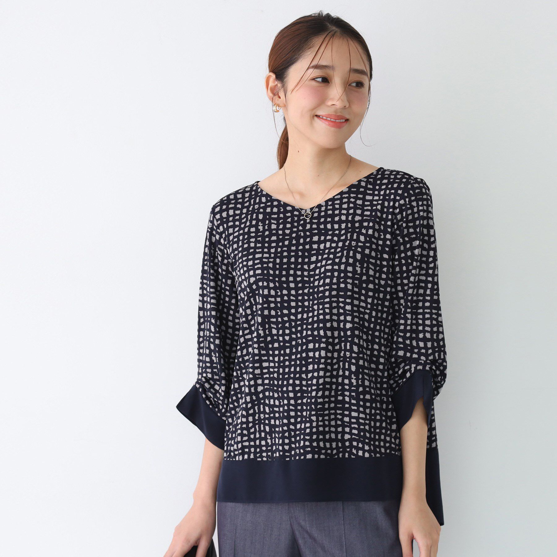 COUP DE CHANCE「【手洗い可／日本製】異素材ドッキングのカットソー」|Tシャツ・カットソー|ネイビー(194)