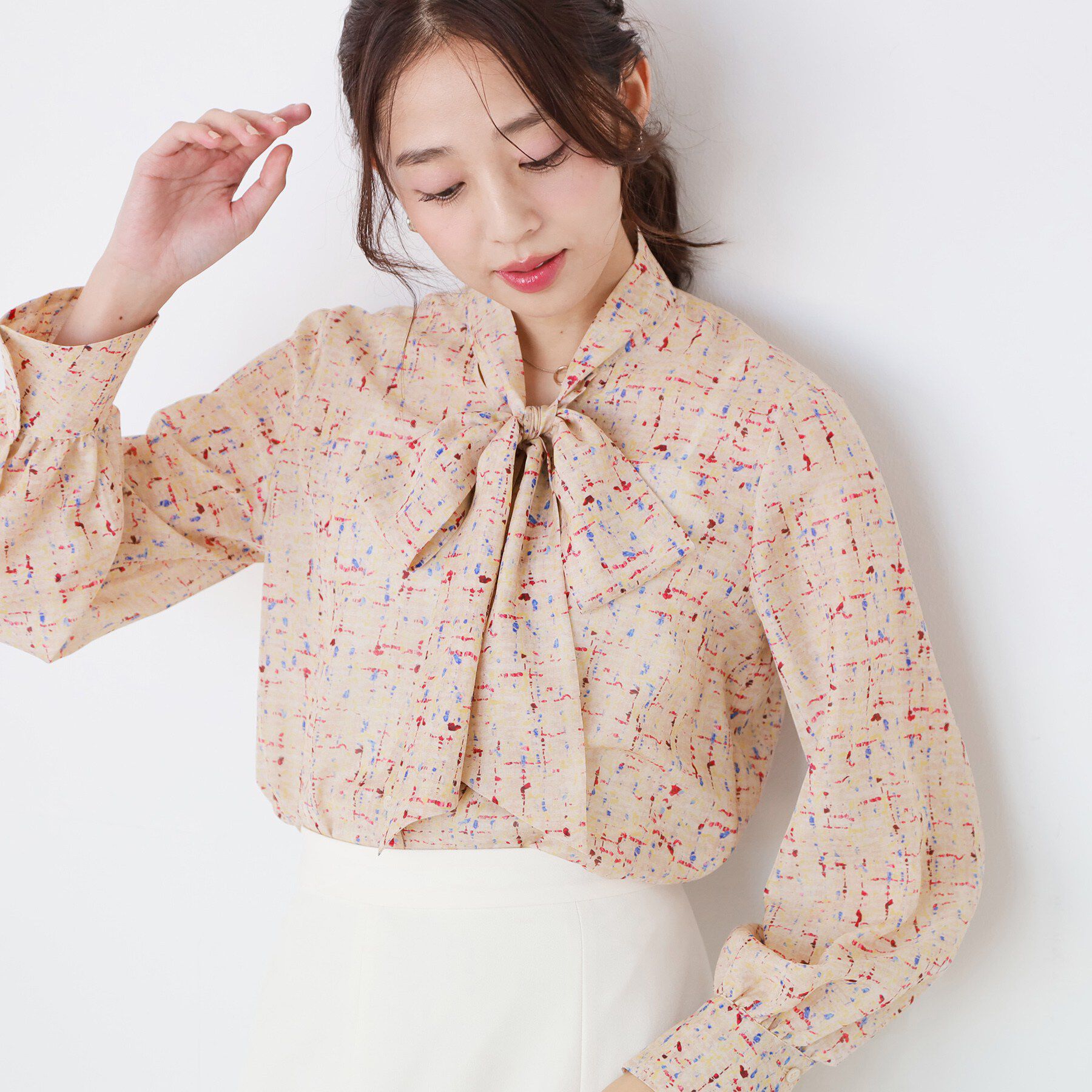 COUP DE CHANCE「【手洗い可／一枚着／ジャケットイン】プリントボウブラウス」|シャツ・ブラウス|
