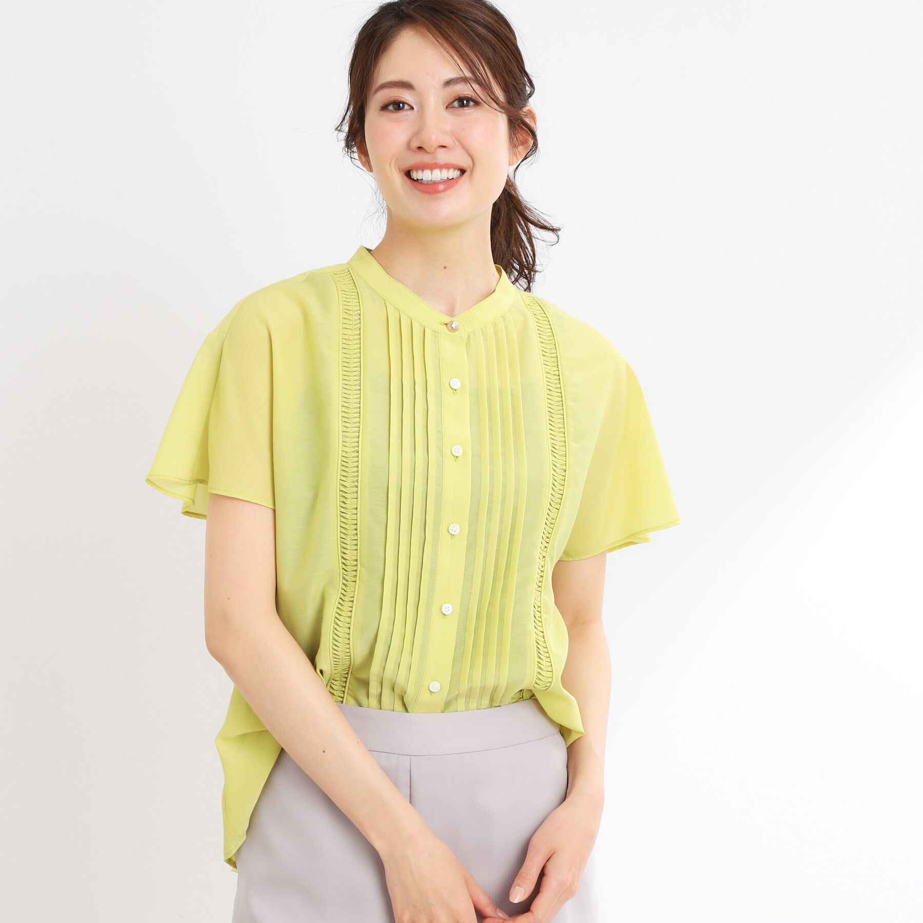 Reflect「【選べる7色◎／手洗い可】フロントピンタックデザインブラウス」|シャツ・ブラウス|イエロー(032)