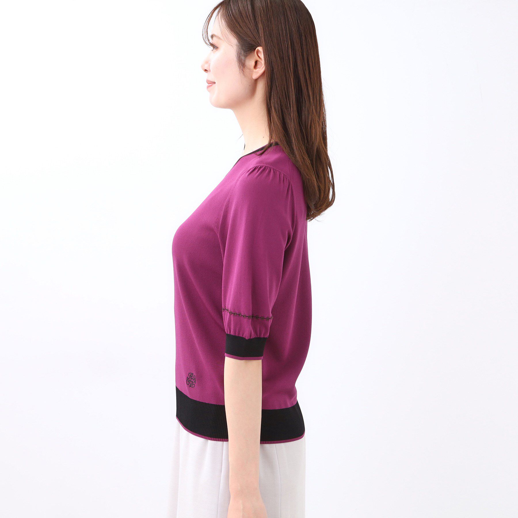 Reflect「【WEB先行カラーあり／手洗い可／アンサンブル可】バイカラー五分袖ニット」|ニット・セーター|