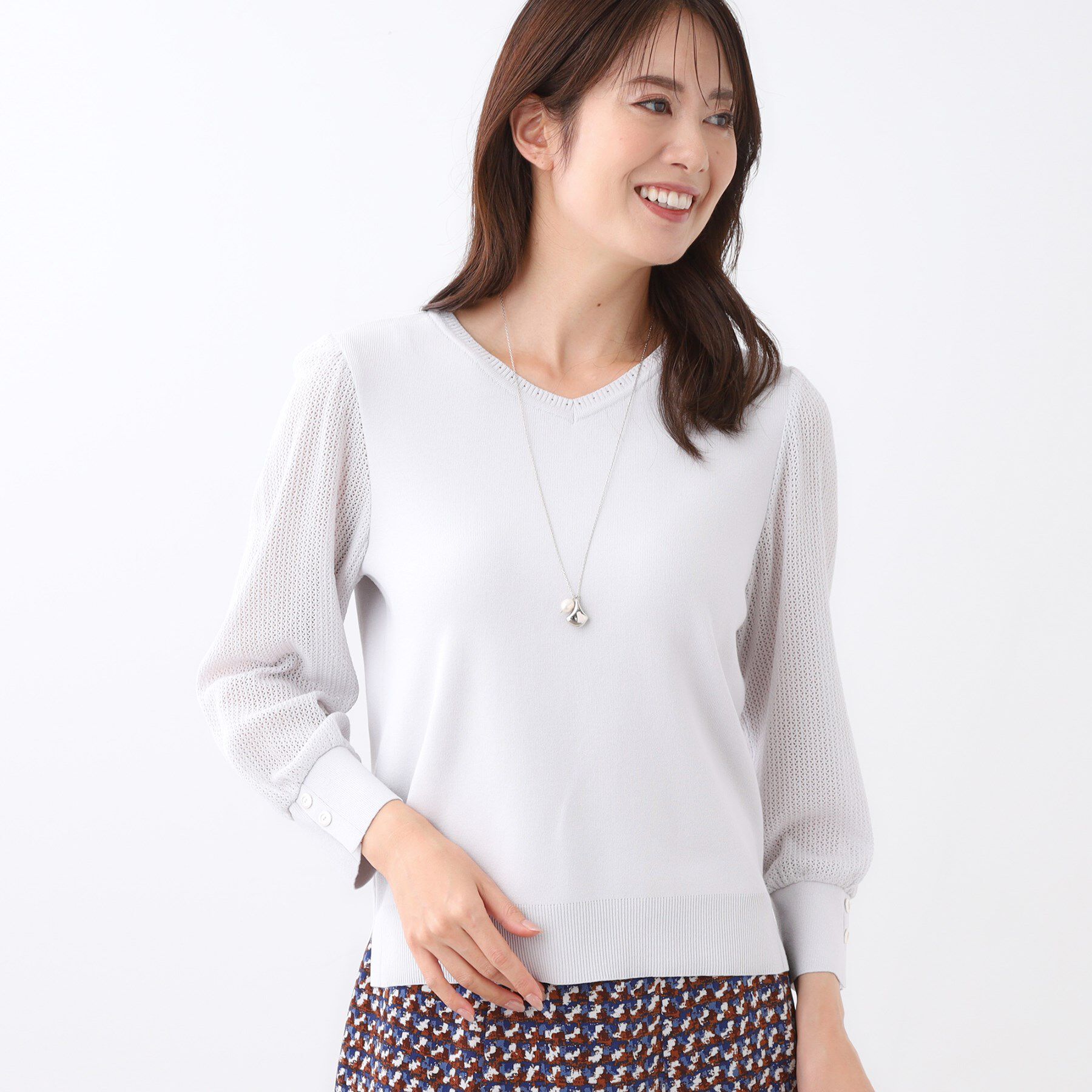 Reflect「【秋映え◎】Vネック&times;メッシュスリーブニット」|ニット・セーター|