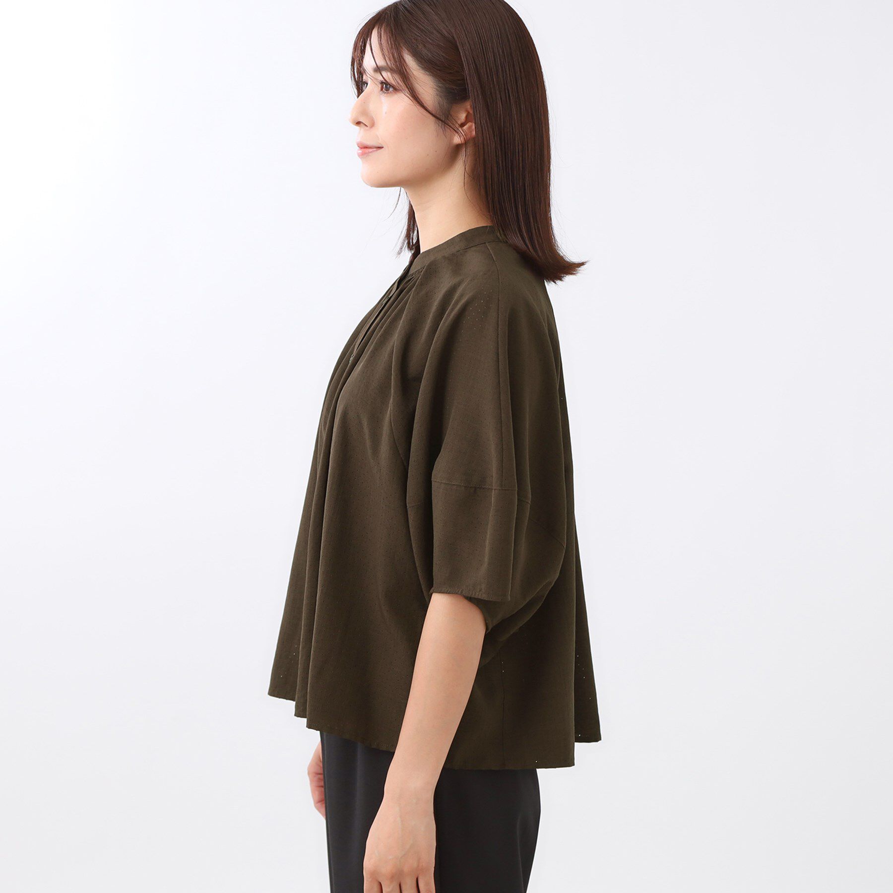 Reflect「【体型カバー／ゆったり着られる◎】バンドカラー七分袖ブラウス」|シャツ・ブラウス|