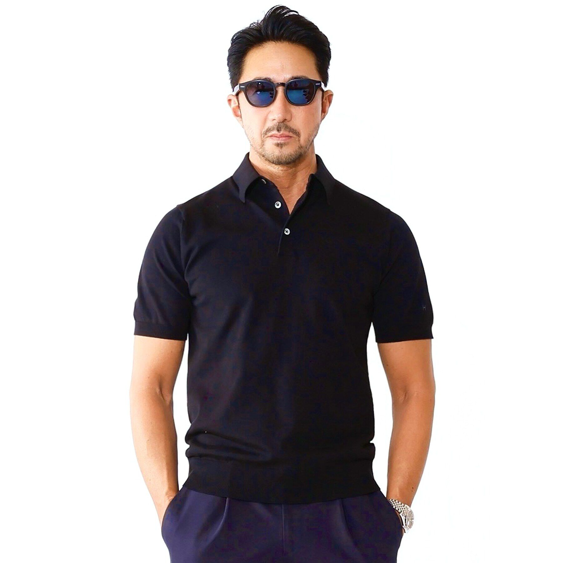 DRESSTERIOR「【干場義雅&times;DRESSTERIOR】ニットポロシャツ」|ポロシャツ|ブラック(019)