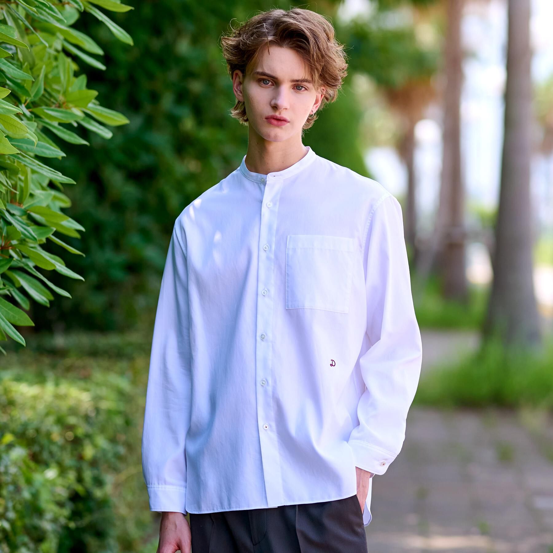 DRESSTERIOR「200双糸 バンドカラーシャツ」|シャツ・ブラウス|ホワイト(001)