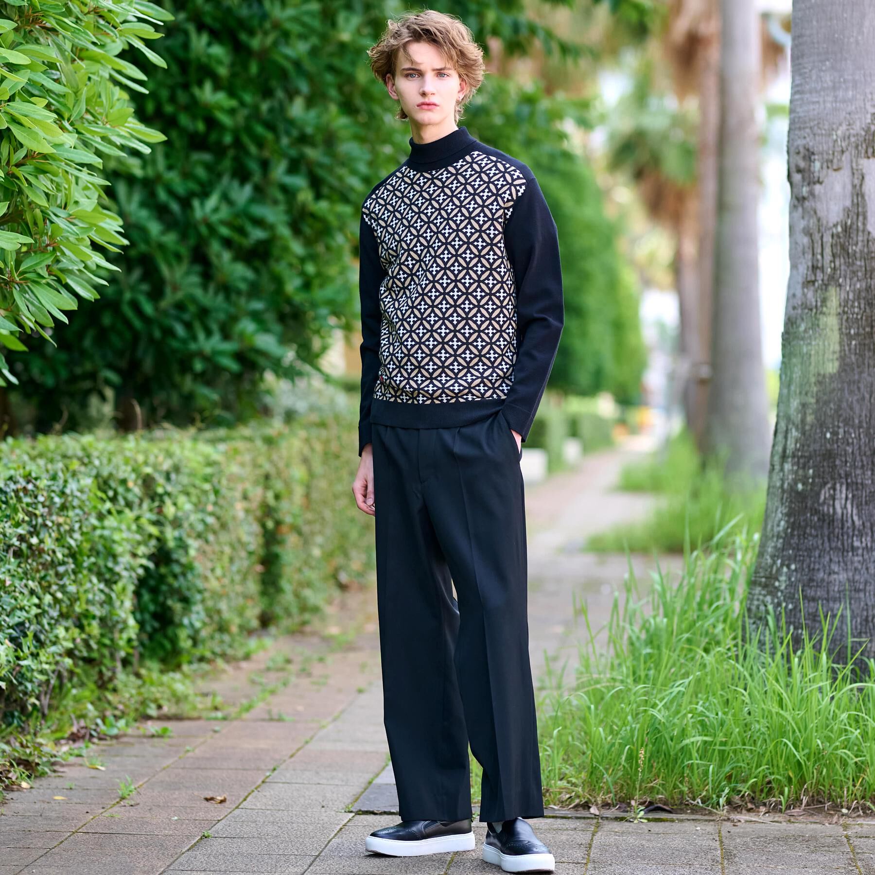 DRESSTERIOR「オーバーラップサークルジャカード タートルニット」|ニット・セーター|