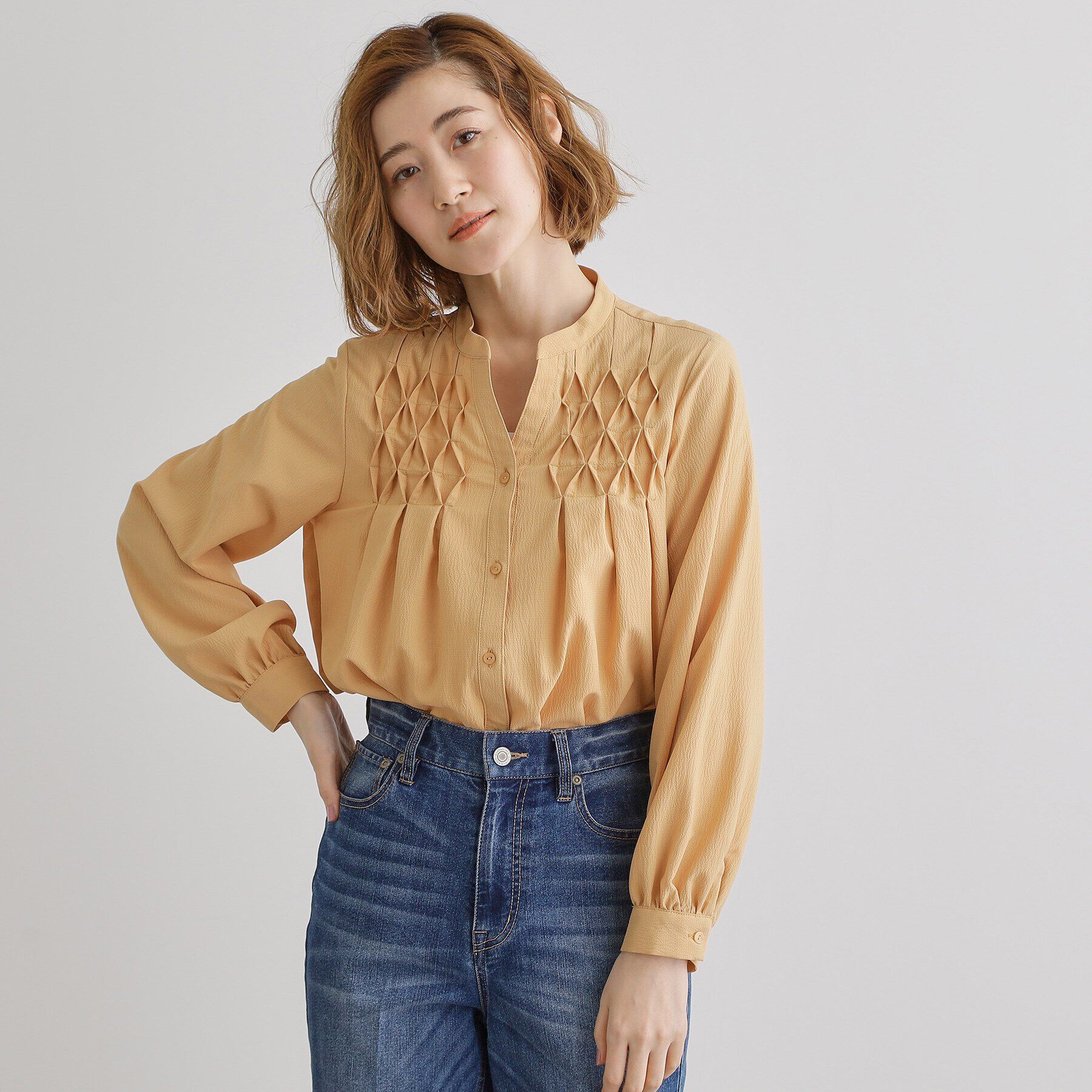 grove「スモッキングタックスキッパーブラウス」|シャツ・ブラウス|