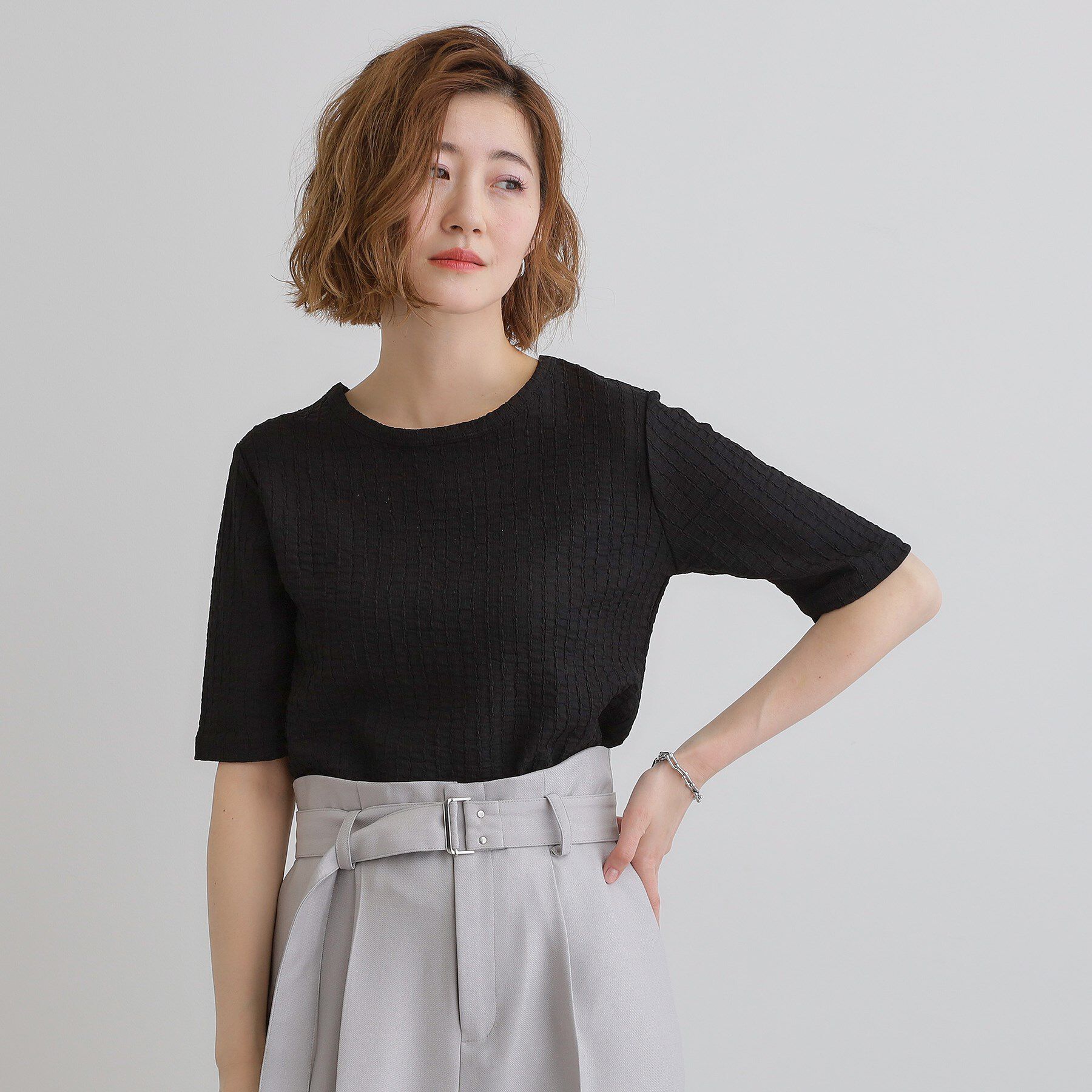 grove「ジャカードハーフスリーブプルオーバー」|Tシャツ・カットソー|ブラック(019)