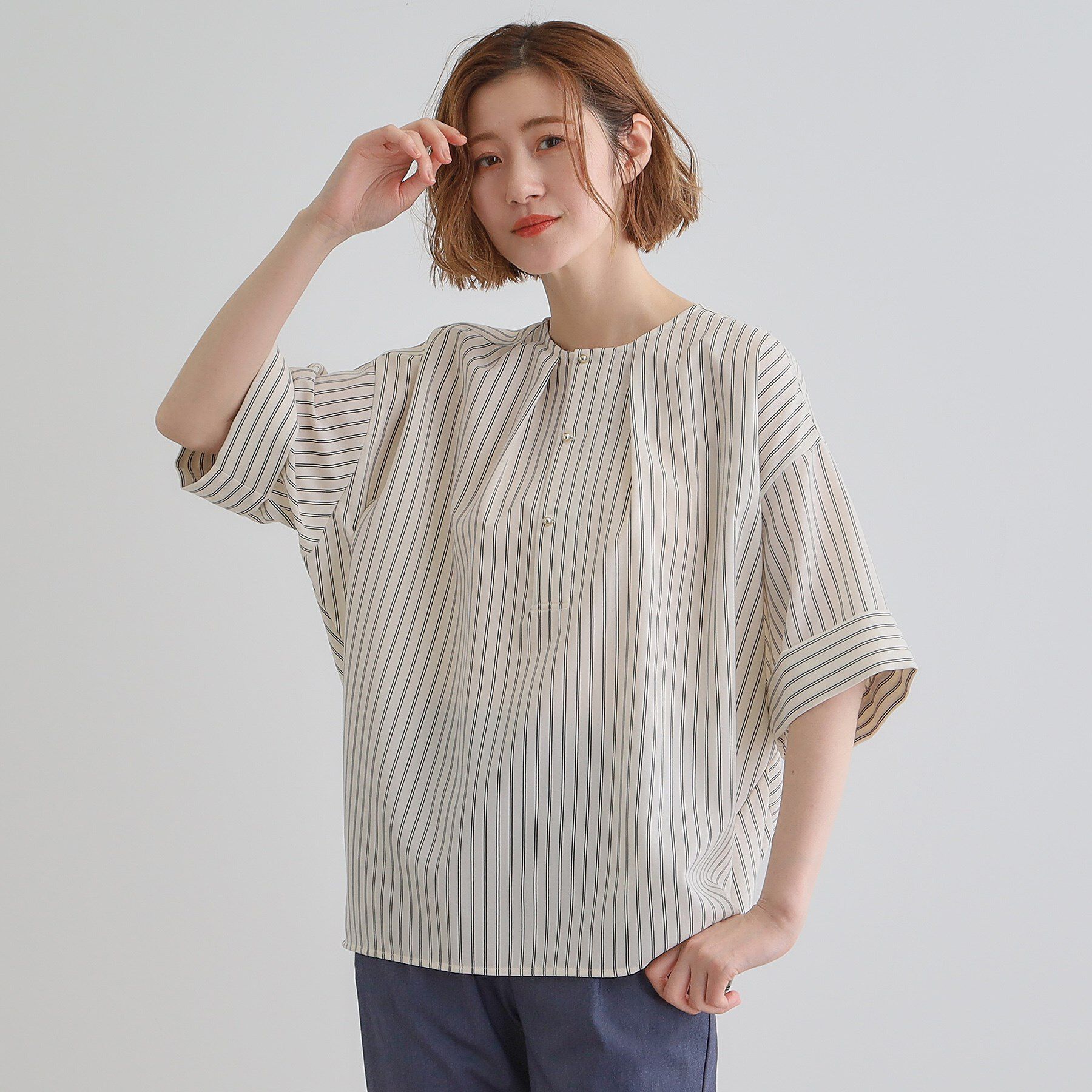 grove「ドルマンタックシャツ」|シャツ・ブラウス|オフストライプ(30