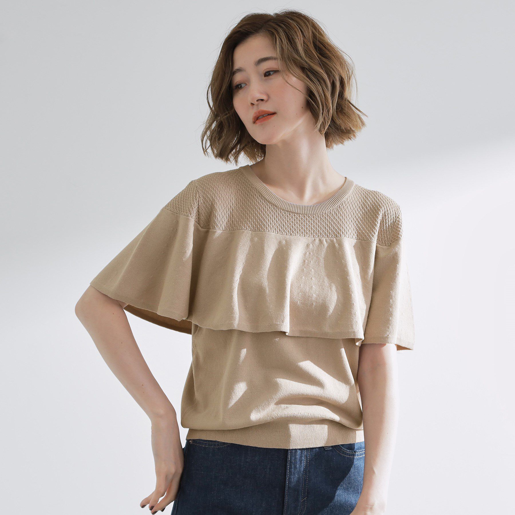 grove「涼しくて華やか1枚で差の付く　ケープフリルニット」|ニット・セーター|