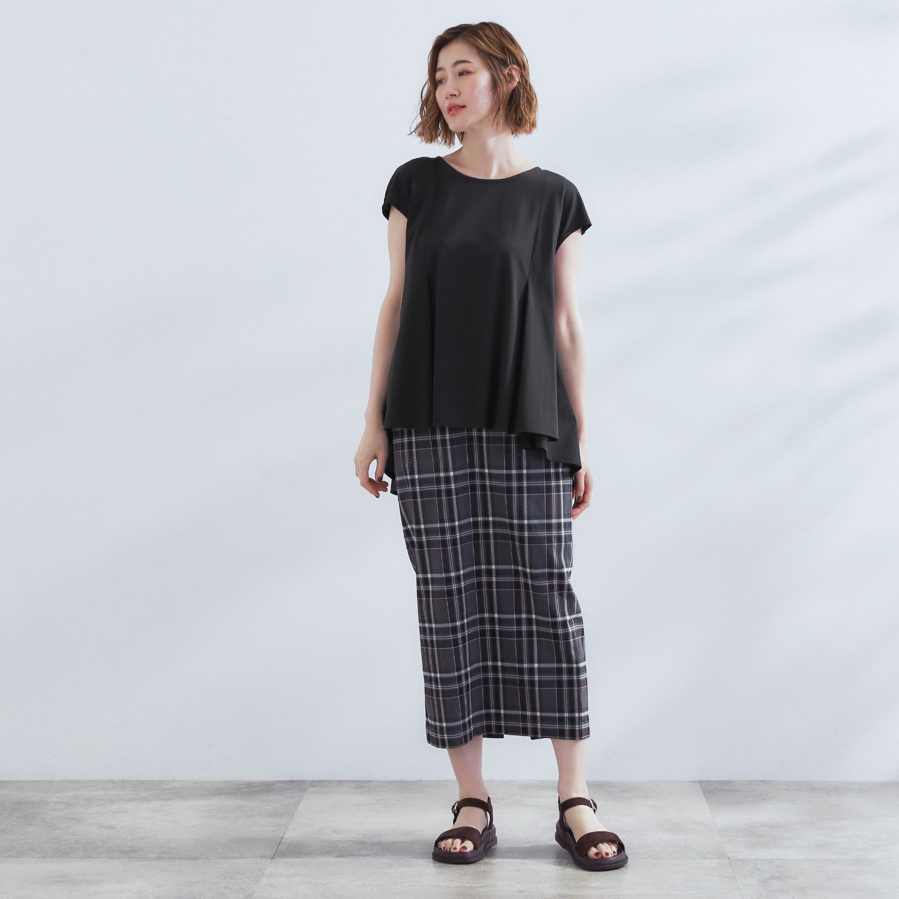 grove「すっきり見え　ペプラムフレンチスリーブカットソー」|Tシャツ・カットソー|