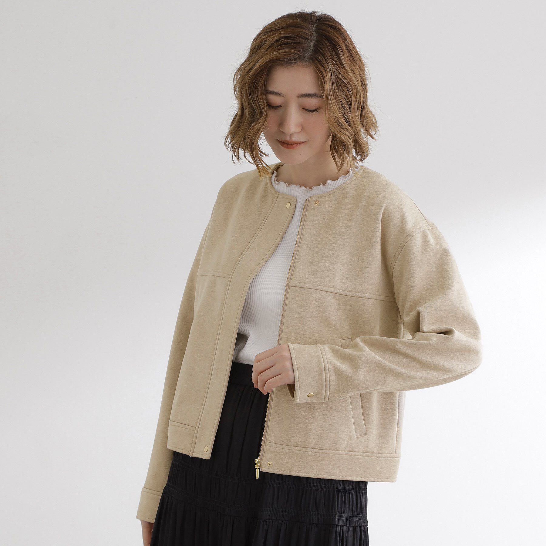 grove「日常を華やかにするスエード調ブルゾン」|ブルゾン・スタジャン|