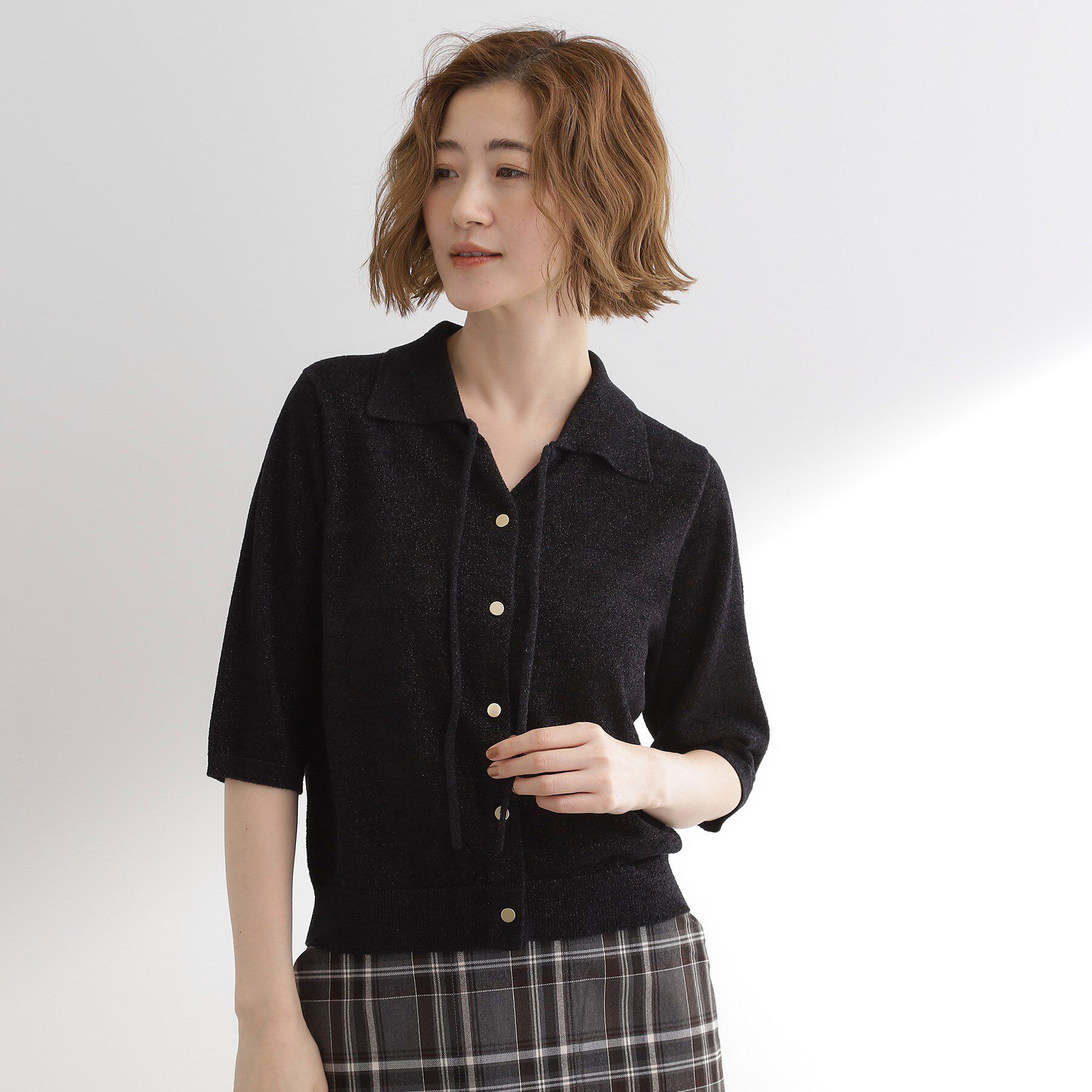 grove「華やぐラメモールで秋先取り　衿付きプルオーバーニット」|ニット・セーター|