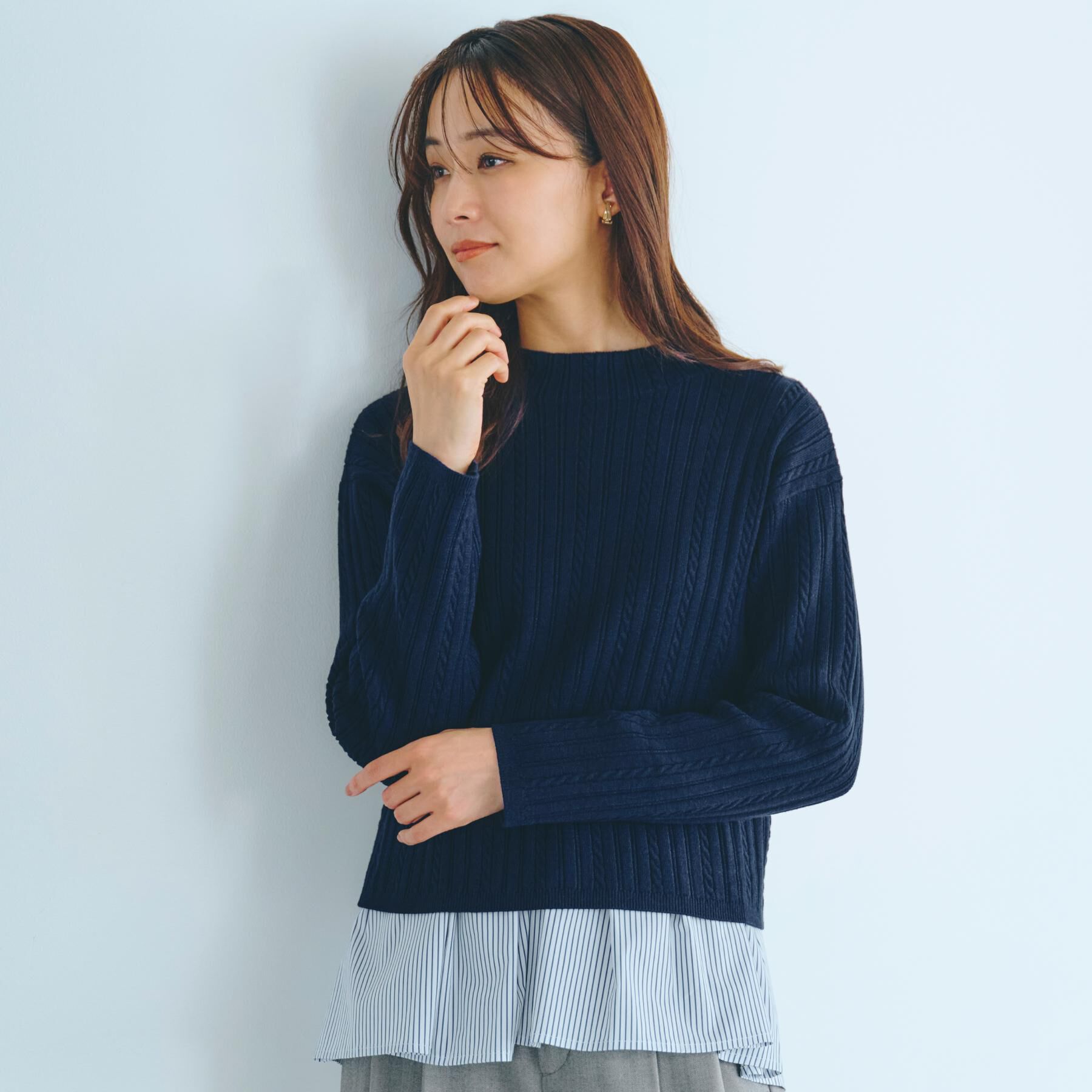 grove「【毛玉軽減／洗える】クロップドミニケーブルニット」|ニット・セーター|ネイビー(094)