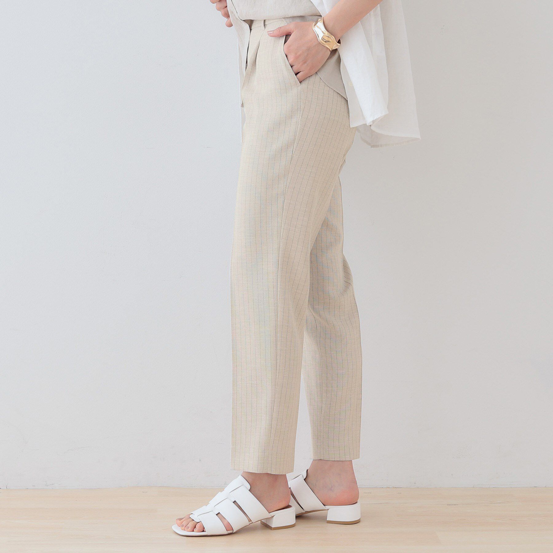 INDIVI「【こなれSETUP／ストライプ柄】リネンライクテーパードパンツ」|その他|