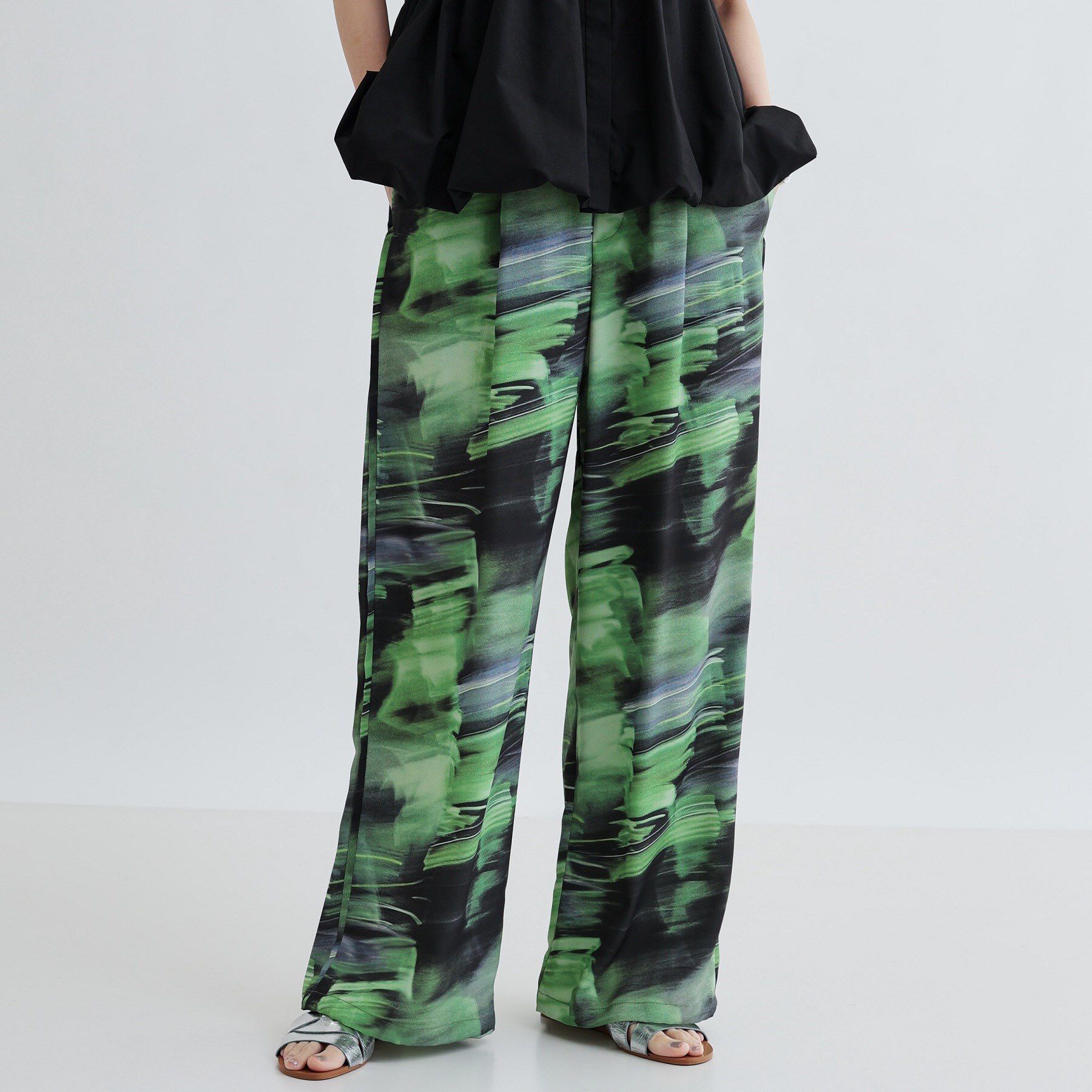 GALLEST「プリントイージーワイドストレートパンツ」|その他|グリーン(022)