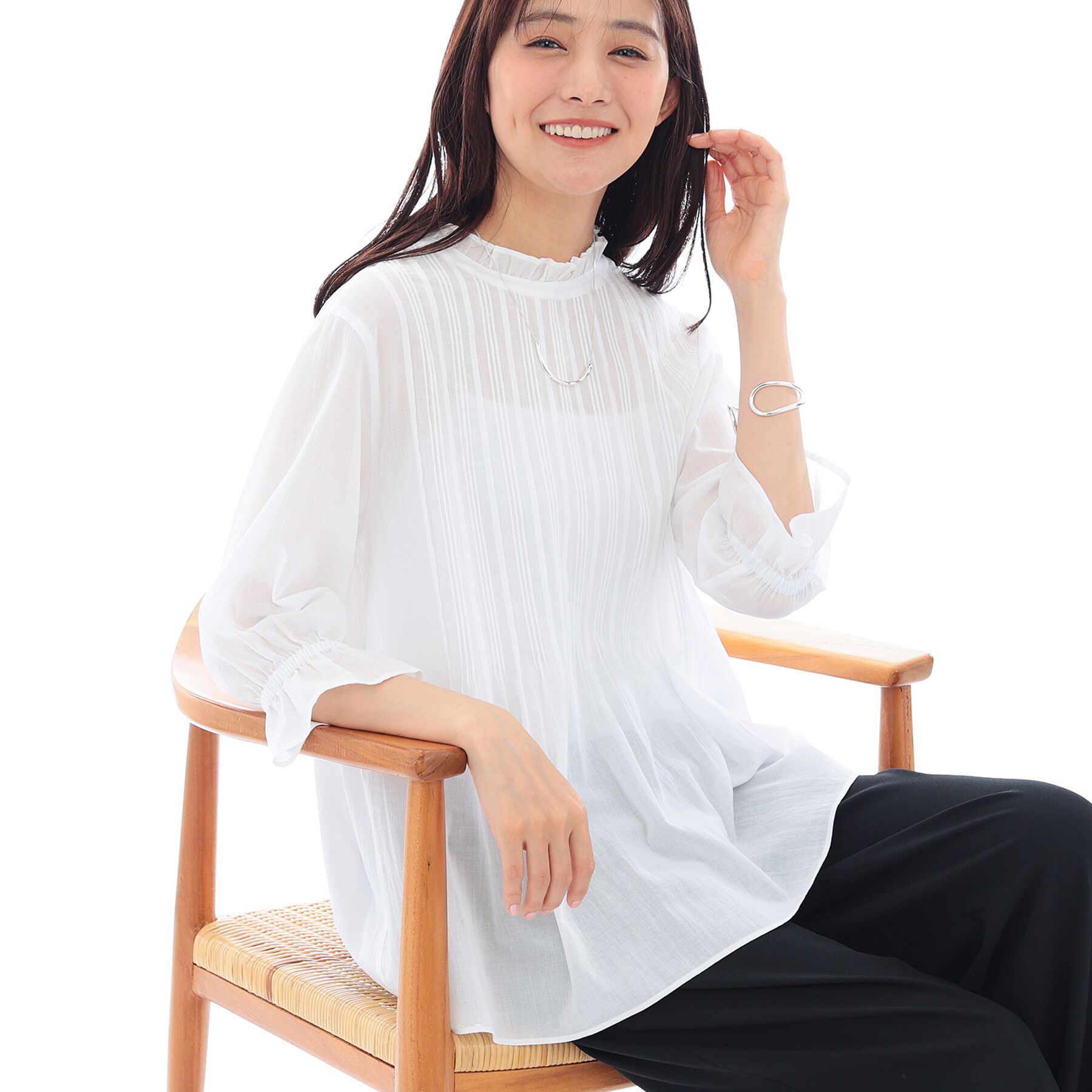 INDIVI「【洗える/コットン】ピンタックシアーブラウス」|シャツ・ブラウス|