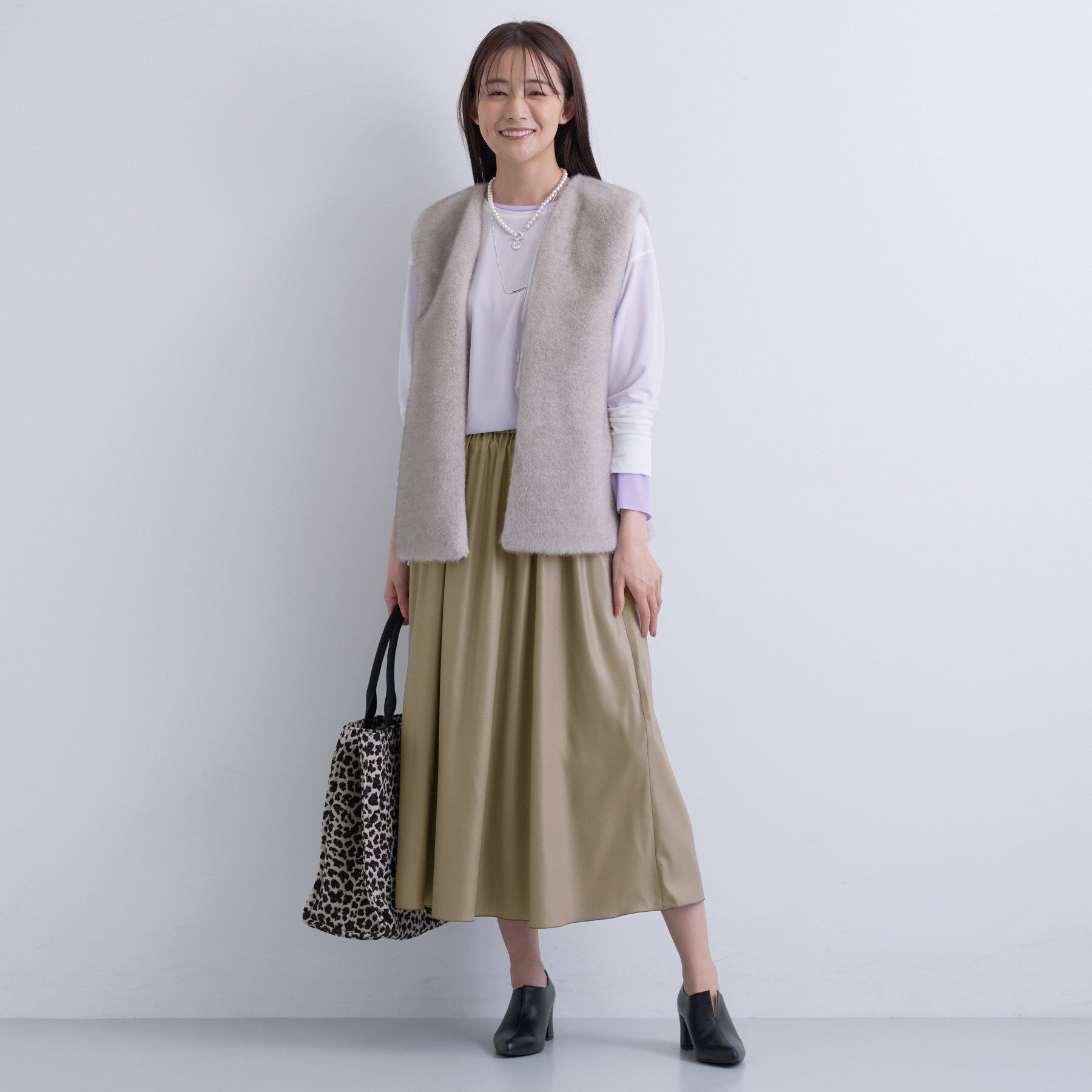 INDIVI「レザー調ギャザースカート」|スカート|