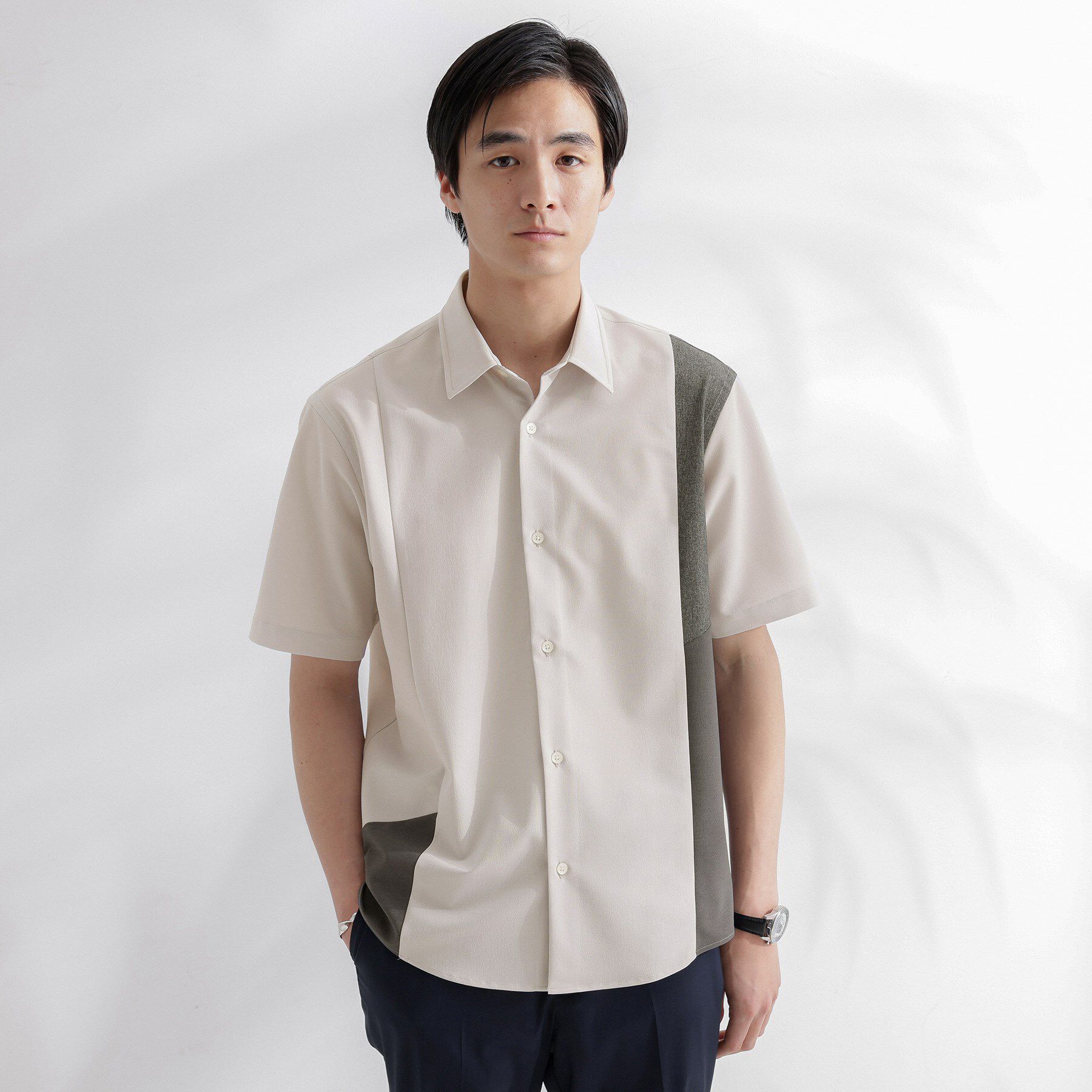 TAKEO KIKUCHI「サイド切り替え 半袖シャツ」|シャツ・ブラウス|ライトグレー(511