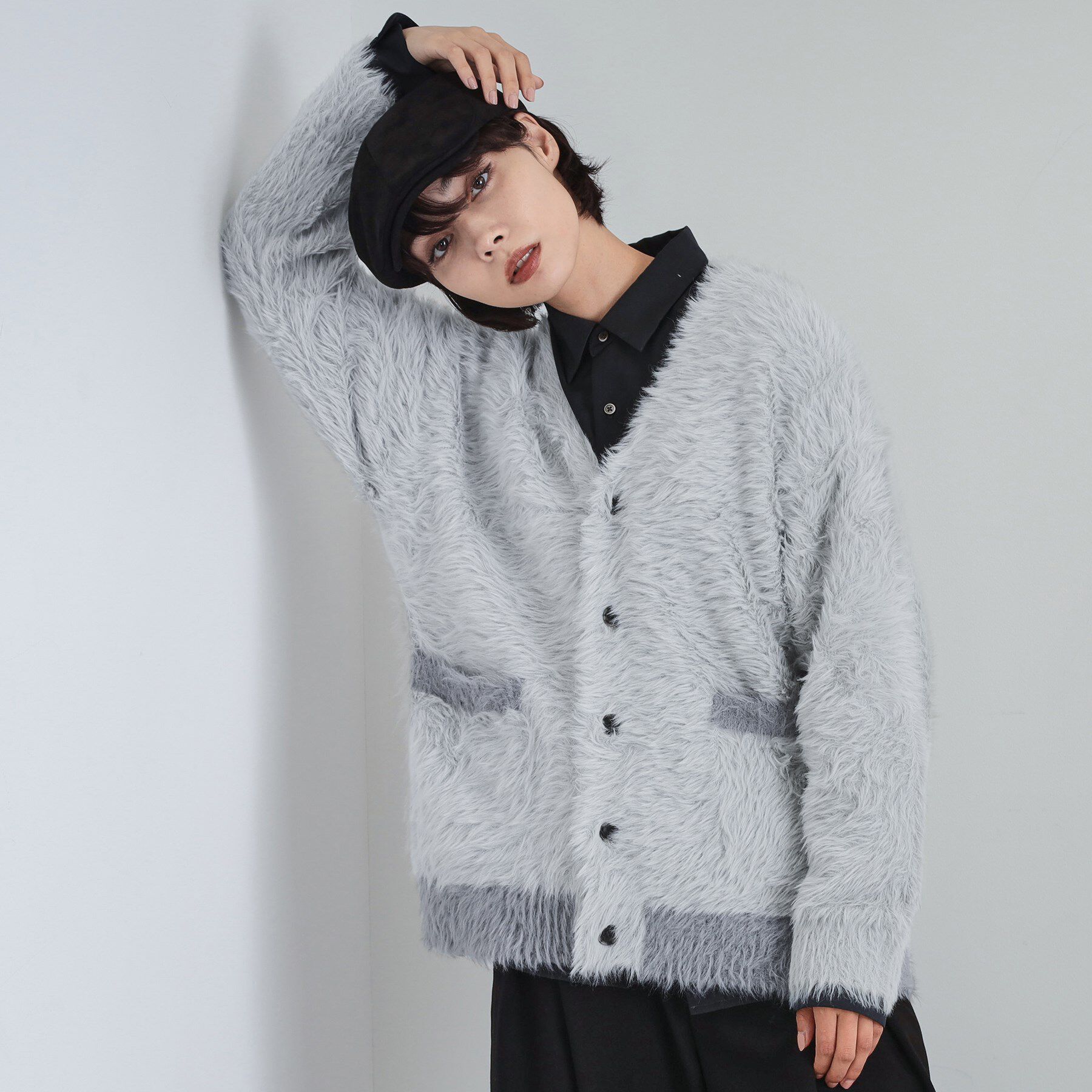 tk.TAKEO KIKUCHI「バイカラーフェザーニットカーディガン」|カーディガン|