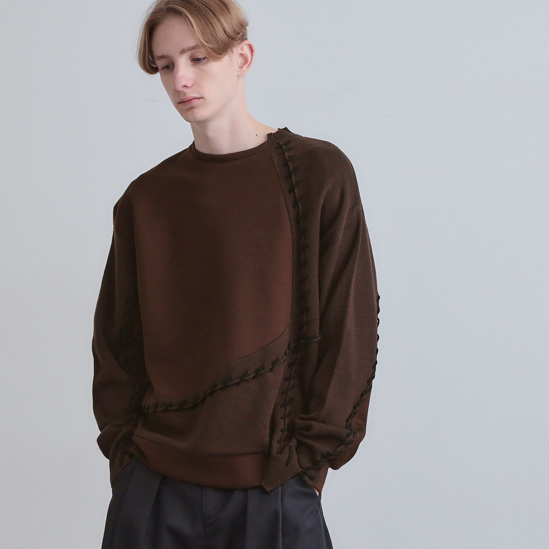 tk.TAKEO KIKUCHI「コードステッチダンボールカットソー」|Tシャツ・カットソー|ブラウン(044)