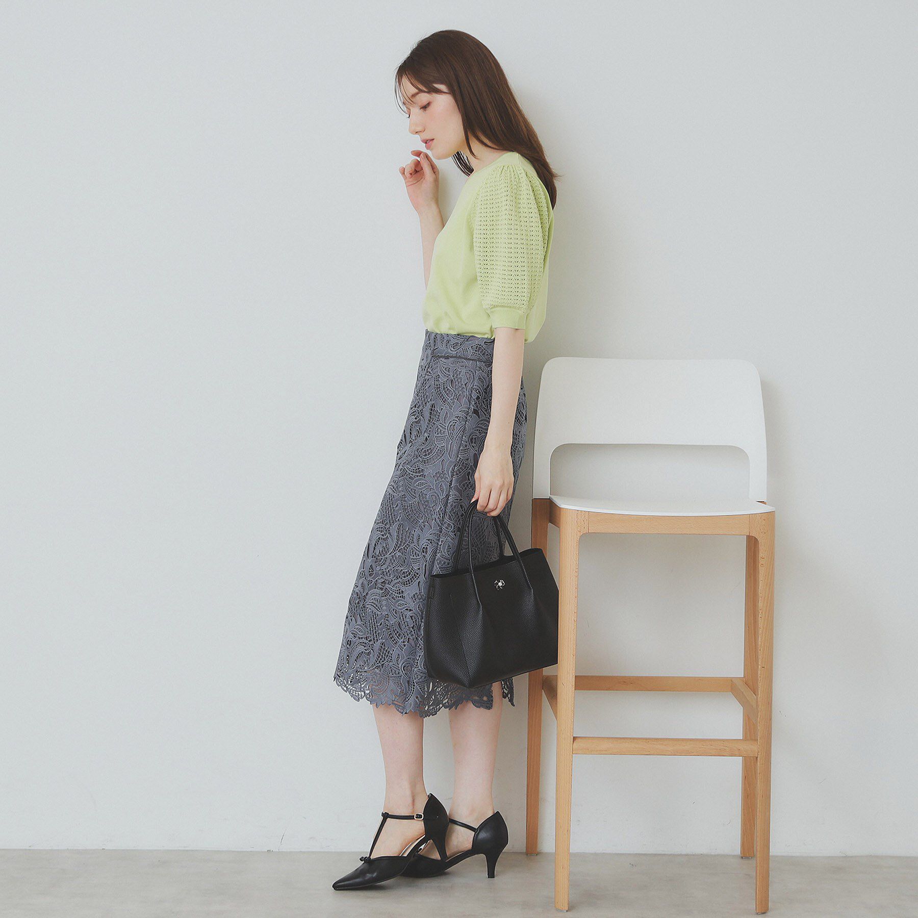 index「《5色展開》柄編みスリーブVネックニット【洗濯機洗い可】」|ニット・セーター|