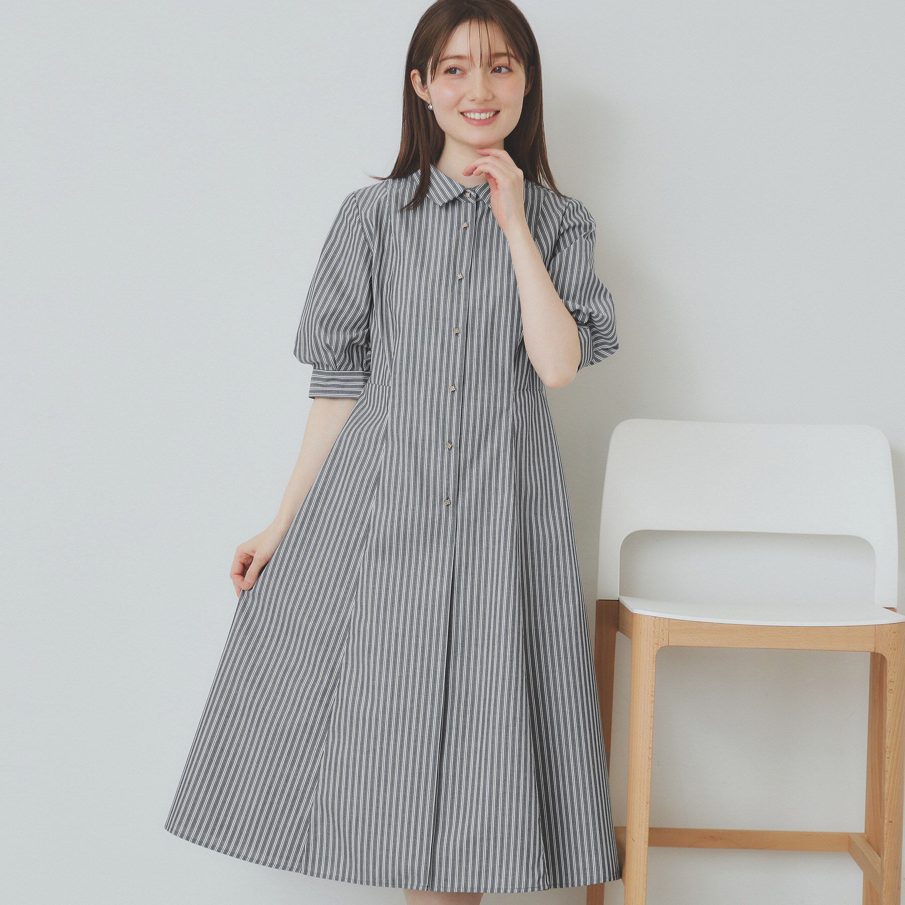 index「ストライプシャツワンピース【洗濯機洗い可/イージーアイロン】」|ワンピース|