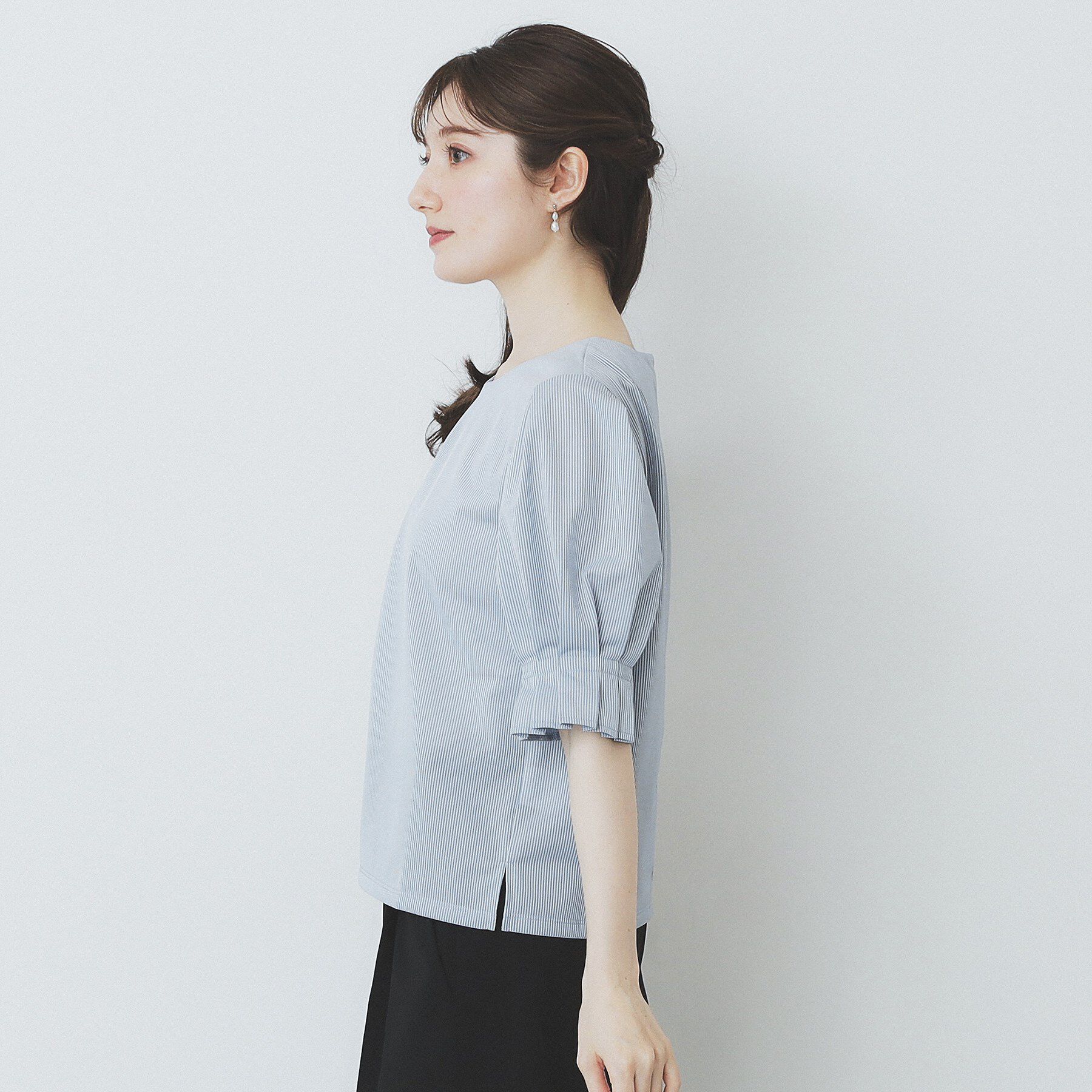 index「ストライプジャージタックスリーブトップス【吸水速乾/洗濯機洗い可】」|Tシャツ・カットソー|