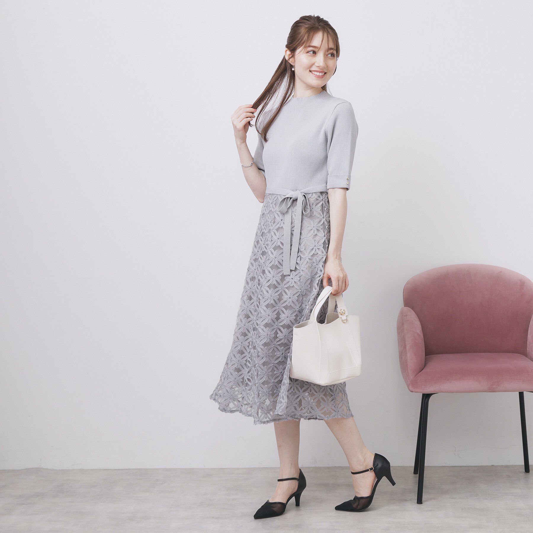 index「フラワーレースドッキングワンピース【洗える/抗ピル】」|ワンピース|